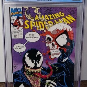A comic book with a picture of two spider-man villains.