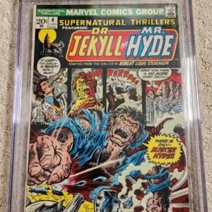 A comic book cover with an image of dr. Jekyll and mr. Hyde