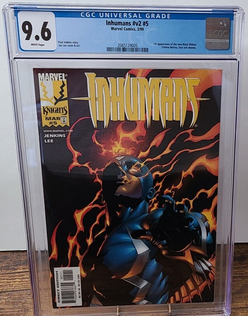 A cgc graded comic book is sitting on top of a table.