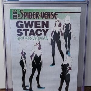 A comic book with several drawings of gwen stacy.
