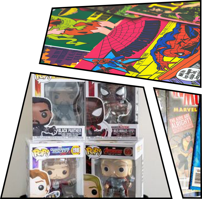 A close up of some pop vinyls and other toys