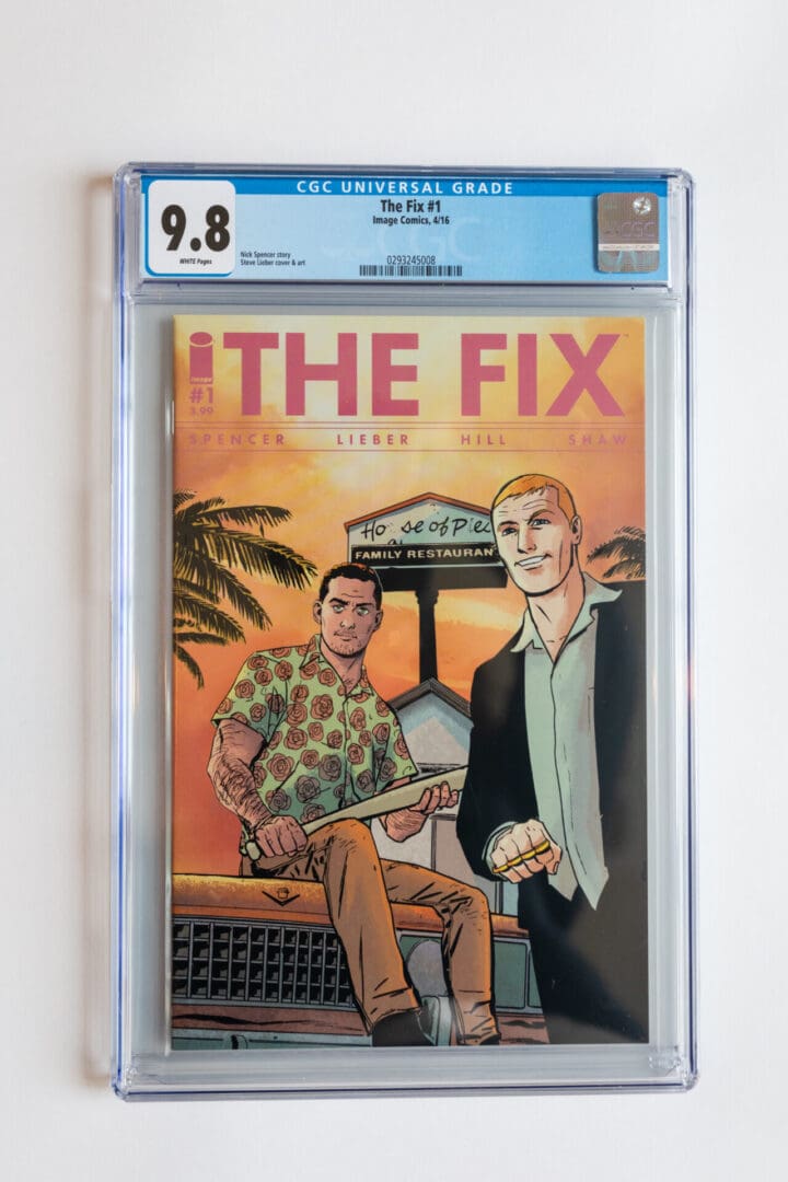 A comic book cover with two men standing next to each other.