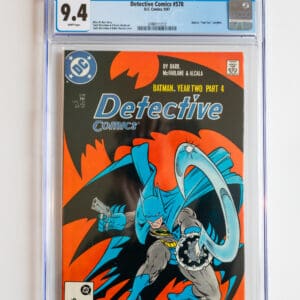 A blue and red batman comic book is on display.