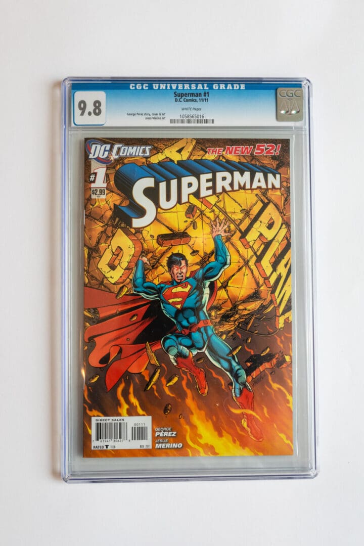 A comic book cover with superman on it.