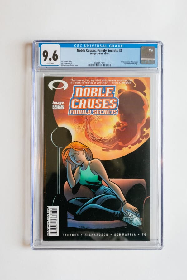 A comic book cover with a woman sitting on the couch.