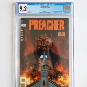 A comic book cover with an image of a man on fire.