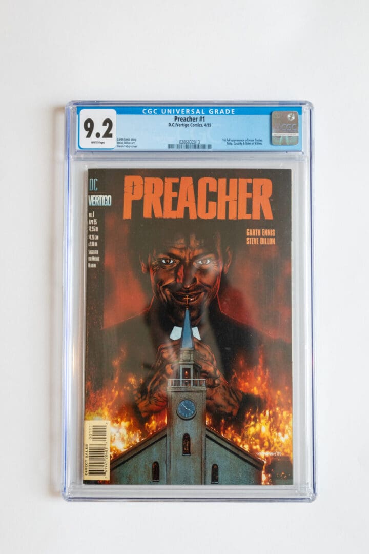 A comic book cover with an image of a man on fire.