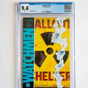 A cgc graded comic book with the cover of watchmen.