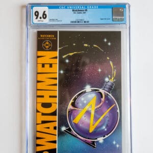 A cgc graded comic book is displayed on display.