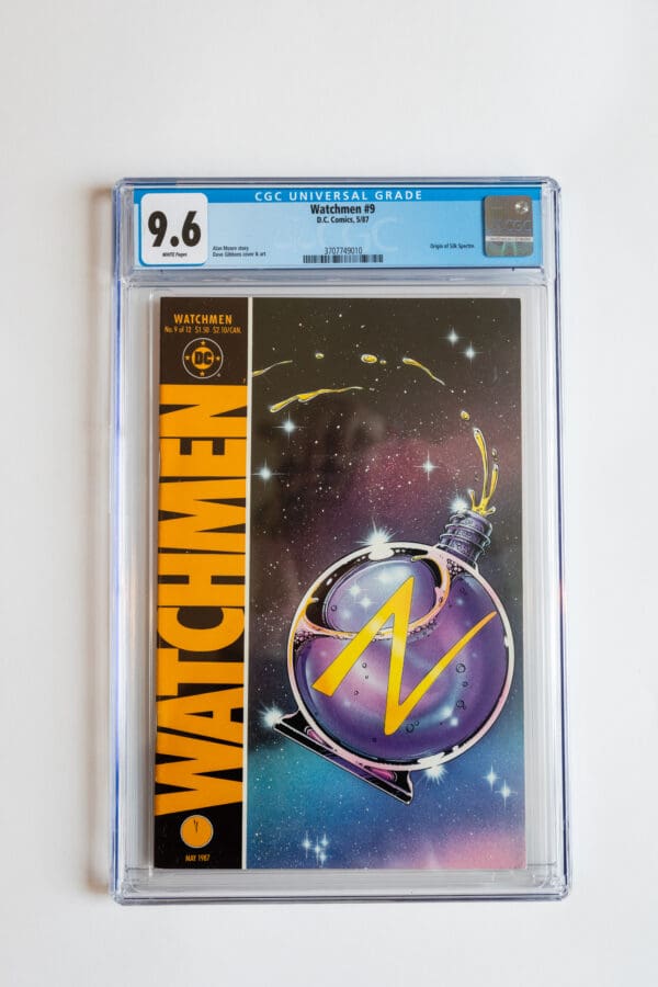 A cgc graded comic book is displayed on display.