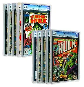 A bunch of comic books in cases